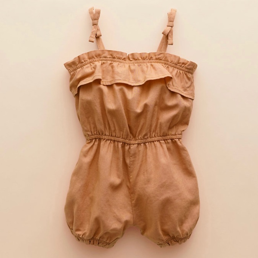 Little Co. Little Girls Ruffle Romper in Tan - NEW